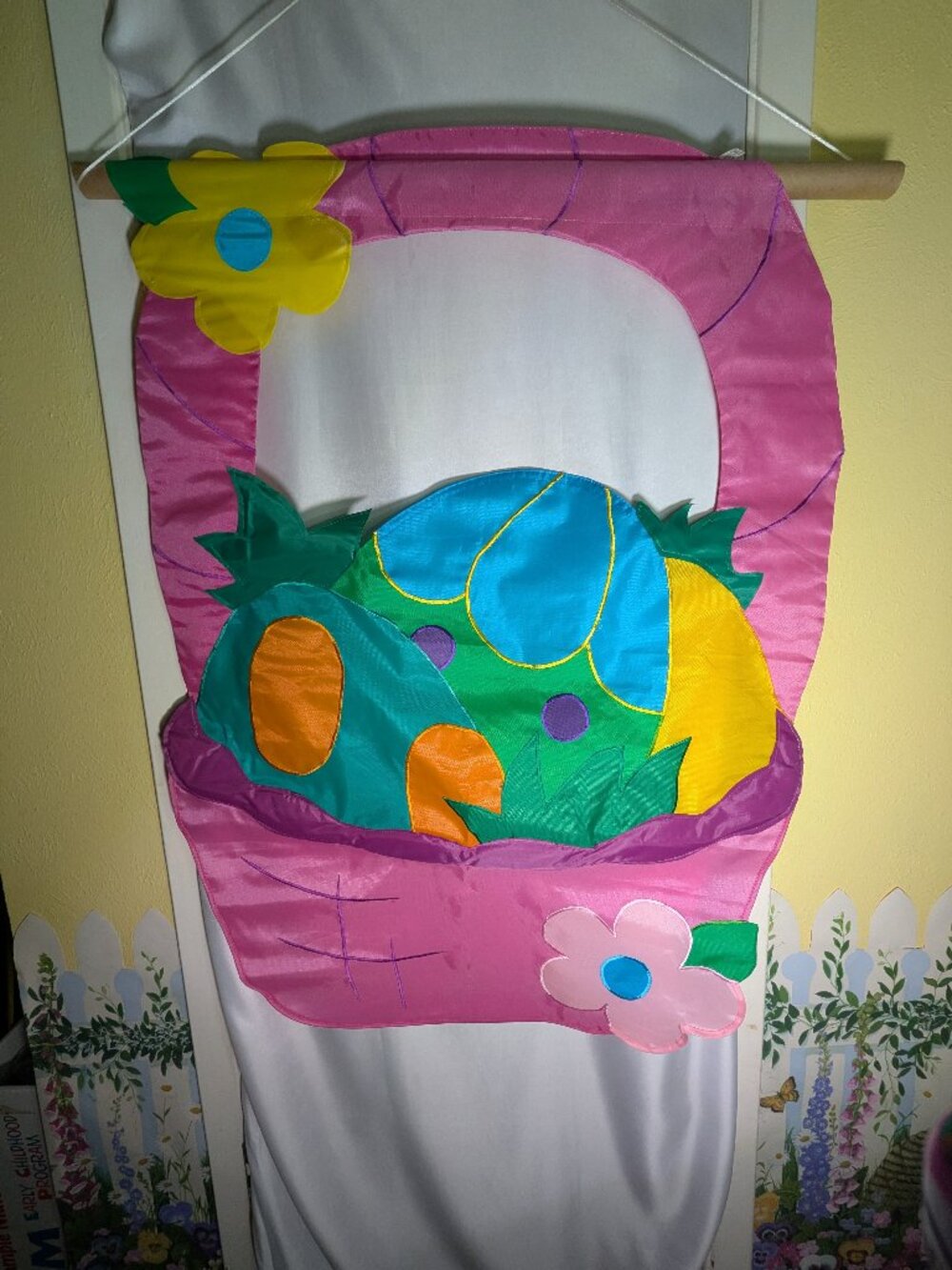 Vintage 1998 3D Easter Basket Eggs Windsock Garden Flag Banner 27x38 NCE Nylon